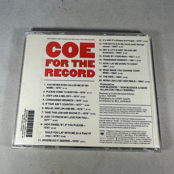 David Allan Coe For The Record CD The First 10 Years Country 1984 Columbia - Picture 2 of 3